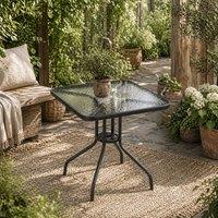 Wyld Haus Metal & Tempered Glass Square Garden Dining Table with Umbrella Hole in Black