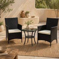 Wyld Haus Rafifi Black 3 Piece Rattan Bistro Set 2 Armchairs 2 Tier Table
