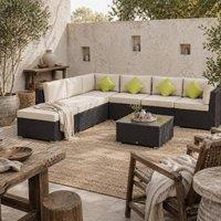 Wyld Haus Dobazi Mixed Brown PE Rattan 6 Seater Modular Corner Sofa Set Cushions