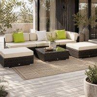 Wyld Haus Baka Brown Rattan 6 Piece Outdoor Sofa Set Tempered Glass Coffee Table