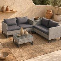 Wyld Haus Samilo 4 Seater Grey Rattan Garden Sofa Set Storage Glass Coffee Table