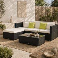 Wyld Haus Dotodi Black 4 Seater Modular Rattan Outdoor Sofa Set Rectangular