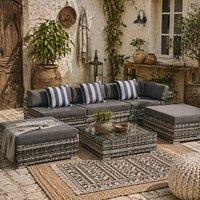 Wyld Haus Nona 6 Piece Grey Rattan Outdoor Sofa Set Cushions Square Table