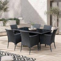 Wyld Haus Loreke Black Rattan 6 Seater Outdoor Dining Set Glass Top Table and