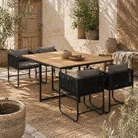 Wyld Haus Lilere 4 Seater Cube Rattan Garden Dining Set Cushions & Wood Effect in Black