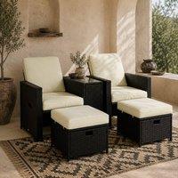 Wyld Haus Niludo Outdoor Rattan Set Black Beige Reclining Chairs