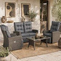 Wyld Haus Grey 4 Seater Rattan Outdoor Sofa Set Reclining Chairs Glass Table
