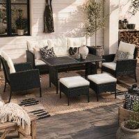 Wyld Haus Coma 6 Piece Black & Cream Rattan Garden Sofa Dining Set Glass Table