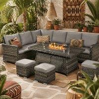 Wyld Haus Virire Rattan Grey 9 Seater Garden Sofa Set with Gas Fire Pit Table