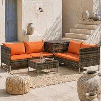 Wyld Haus Vemato 4 Seater Rattan Garden Sofa Set Storage Table in Orange