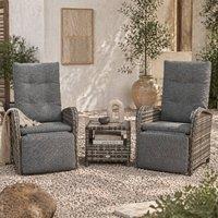 Wyld Haus Elcoto 2 Seater Reclining Rattan Chaise Lounge Set Brown Wicker Grey