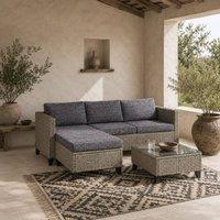 Wyld Haus Vema Dark Grey L Shaped Outdoor Rattan Corner Sofa Set Stools Table