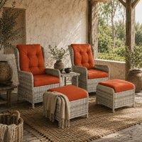 Wyld Haus Bapa 5 Piece Orange Rattan Reclining Bistro Set Glass Top Footstools