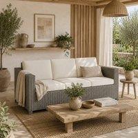 Wyld Haus Necolo 3 Seater Outdoor Rattan Sofa Light Grey Frame Cream Cushions