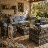 Wyld Haus Vaveyo 7 Seater Grey Rattan Outdoor Sofa Set Storage Table
