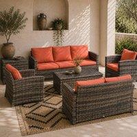 Wyld Haus Toleli 7 Seater Brown Orange Rattan Outdoor Sofa Set Storage Tables