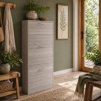 Wyld Haus Makahi Grey Wood Effect Slim Shoe Cabinet 3 Flip Drawers 12 Pairs