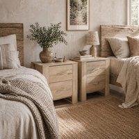 Wyld Haus Colu set of 2 brown wooden bedside tables with 2 drawers in Natural