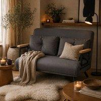 Wyld Haus Dima Velvet Dark Grey 4 in 1 Convertible Double Sofa Bed Wood Armrests