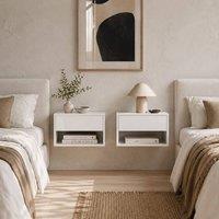 Wyld Haus Set of 2 High Gloss White Floating Bedside Tables - Drawer & Shelf