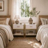 Wyld Haus Niva White & Gold Bedside Tables Set of 2 with Drawer & Shelf