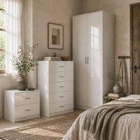 Wyld Haus Belatera High Gloss White 3 Piece Bedroom Furniture Set Wardrobe