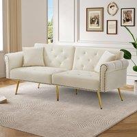 Merax Two Seater Velvet Sofa Bed with Adjustable Backrest in Beige