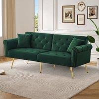 Merax Two Seater Velvet Sofa Bed with Adjustable Backrest in Green
