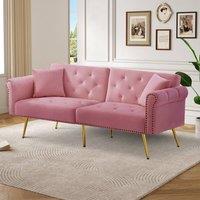 Merax Two Seater Velvet Sofa Bed with Adjustable Backrest in Pink
