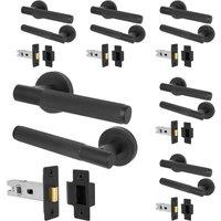 AFIT Matt Black Door Handles Round Rose with Latch, 6 Pairs Knurled | Size: 150mm x 150mm
