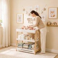 AIYAPLAY Baby Changing Table with 2 Storage Shelves White