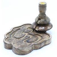 KDMD Ohm Mango Wood Backflow Burner Calming Meditation Decor in Brown