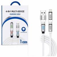 BluCore 4-in-1 Fast Charging USB-C/USB-A to USB-C/Lightning Cable 1m LED in White
