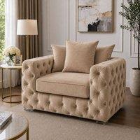 Stratus Interiors Ashley Full Back Chesterfield Plush Velvet Living Room Sofa - Armchair in Black