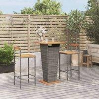 Berkfield Home 3 Piece Garden Bar Set Grey Poly Rattan&Solid Wood Acacia