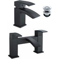 Nes Home Tesa Waterfall Bath Filler Tap, Basin Mixer Tap Set & Waste Black Matte