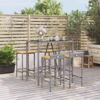 Berkfield Home 5 Piece Garden Bar Set Grey Poly Rattan& Solid Wood Acacia
