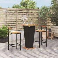 Berkfield Home 3 Piece Garden Bar Set Black Poly Rattan&Solid Wood Acacia