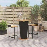 Berkfield Home 3 Piece Garden Bar Set Black Poly Rattan&Solid Wood Acacia
