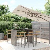 Berkfield Home 7 Piece Garden Bar Set Grey Poly Rattan& Solid Wood Acacia