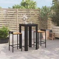 Berkfield Home 3 Piece Garden Bar Set Black Poly Rattan&Solid Wood Acacia