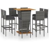Berkfield Home 9 Piece Garden Bar Set with Cushions Poly Rattan Grey