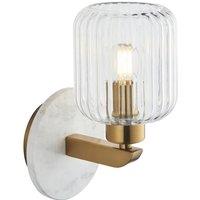 Netlighting Travi Ribbed Wall Lamp White Vintage Brass & Ribbed Glass E14