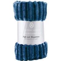 GAVENO CAVAILIA Osum Ribbed Throw in Navy | Size: 200 cm x 240 cm