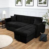 Bravich LTD Milo Corner Sofa Bed with Storage - Velvet Sofa Bed & Pull Out Bed in Black
