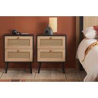 Birlea Pair of Bedside 2 Drawer Cabinet Rattan Croxley Side Table Black