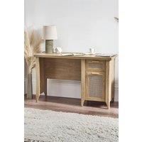 Julian Bowen Sydney Rattan Print Desk with Cupboard in Light Oak