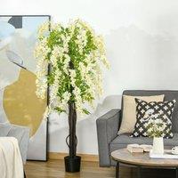 HOMCOM Artificial Realistic White Wisteria Tree in Pot Plant for Outdoor