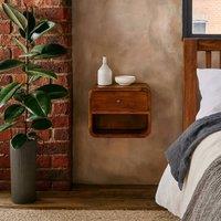 Wyld Haus Desenzano Mini Curve Mango Wood Floating Bedside Table Drawer Shelf in Brown