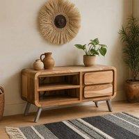 Wyld Haus Los Angeles Reclaimed Wood Metal TV Cabinet 1 Open Shelf 2 Drawers in Brown